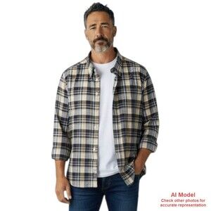 Haggar Mens Large* Shirt Plaid Brown Blue Cotton Blend Button Up L/S Casual